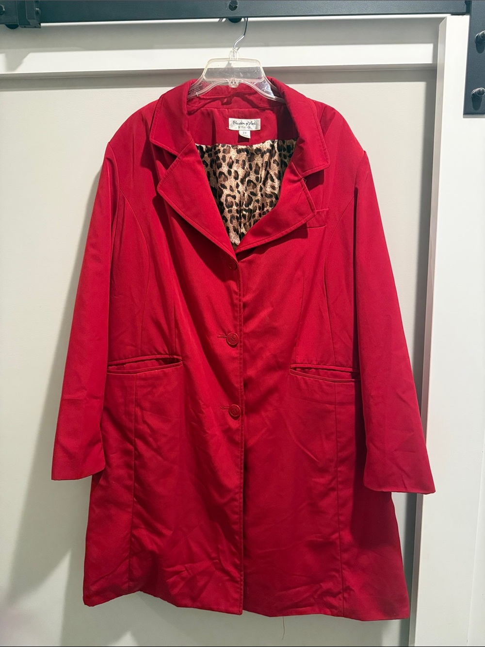 Preston & York Red Trench Coat with Leopard Lining